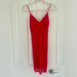 Red lace dress.